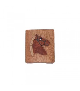 Taille-crayon en bois marqueterie | motif tête de cheval