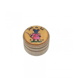 Boîte à dents de lait 45 mm pour fille en bois – Petite Souris rose – fermeture à vis