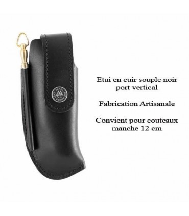 Etui en cuir noir SALERS, port horizontal/vertical 12 cm